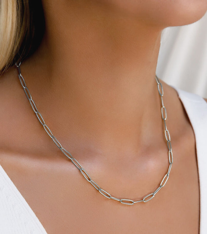 Paperclip Chain Necklace (Silver)