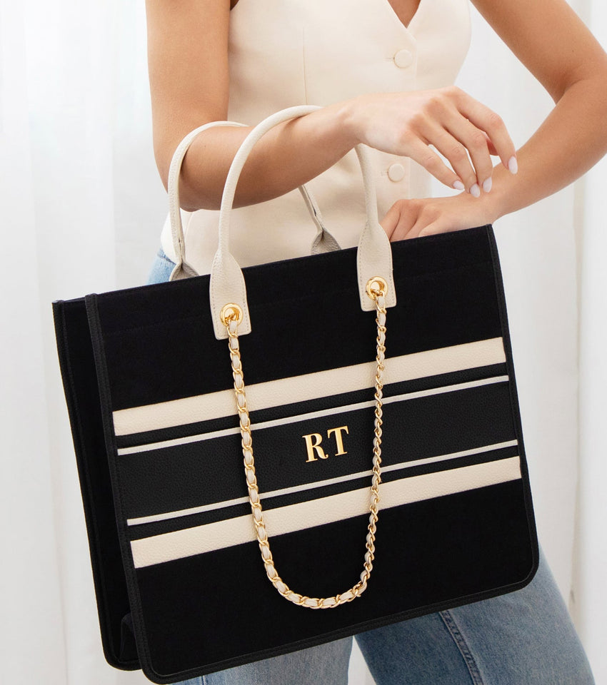 Ivory/Black Canvas Resort Bag | Tote Handbag | Beach Bag