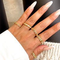 Sterling Silver Crystal Link Chain Ring (Gold)