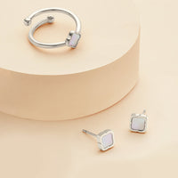 Crystal Heart & Pearl Clover Ring Bundle (Silver)