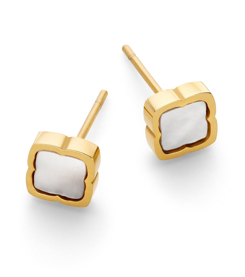Mini Pearl Clover Stud Earrings (Gold)