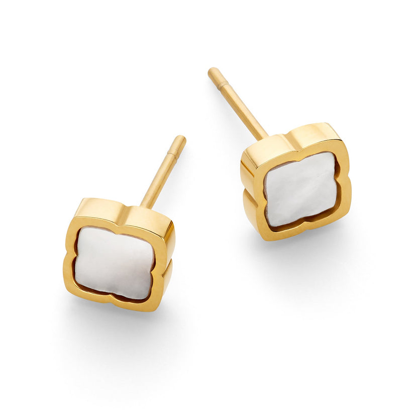 Mini Pearl Clover Stud Earrings (Gold)