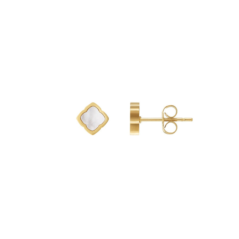 Mini Pearl Clover Stud Earrings (Gold)