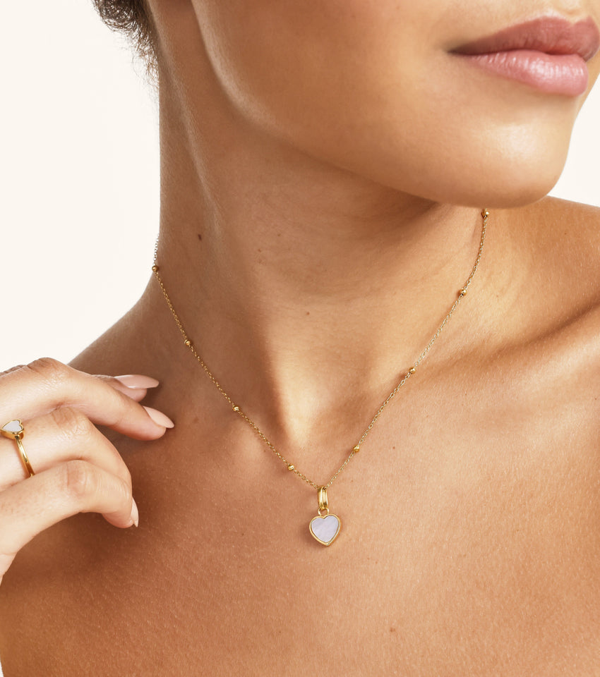 Pearl Heart & Initial Necklace (Gold)