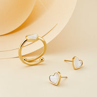 Mini Pearl Heart Ring & Earrings Bundle (Gold)
