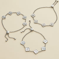 Rosette Clover Custom Name Bracelet (Silver)
