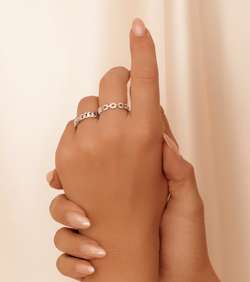 Luxe Crystal Link Chain Ring (Silver)