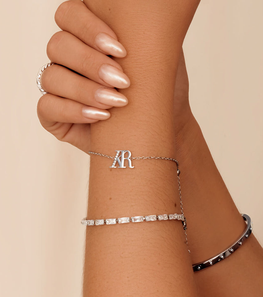 Double Initial Crystal Bracelet (Silver)