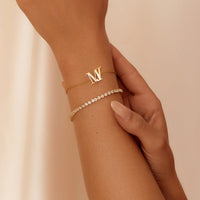 Double Initial Crystal Bracelet - Silver