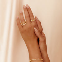 Crystal Link Chain Initial Ring (Gold)