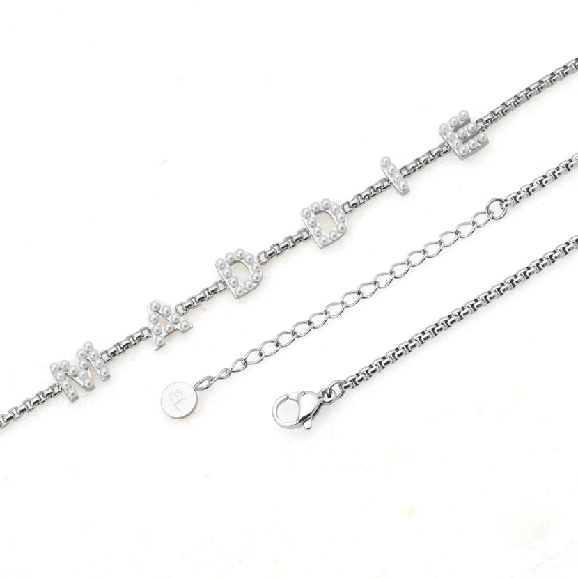 Pearl Custom Name Necklace (Silver)