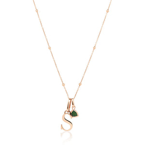 Personalised Initial & Droplet Birthstone Necklace (Rose Gold)