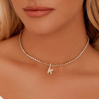 Bubble Initial Tennis Necklace (Gold)