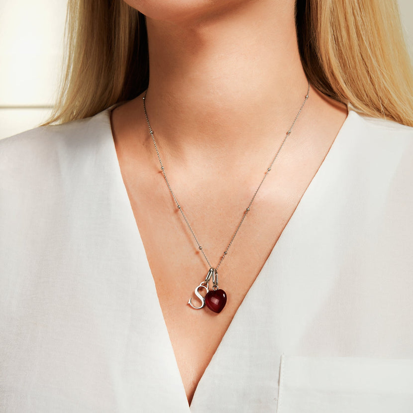 Personalised Initial & Birthstone Necklace (Silver)