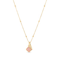 Rose Quartz Clover & Initial Necklace (Gold)
