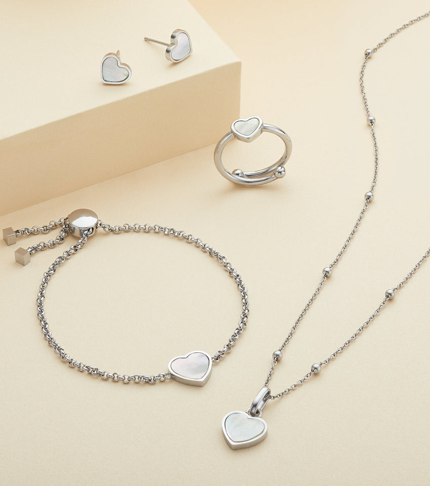Pearl Heart & Initial Necklace (Silver)