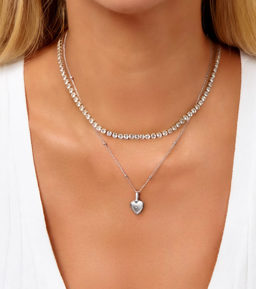 Heart Photo Locket Sphere Necklace (Silver)