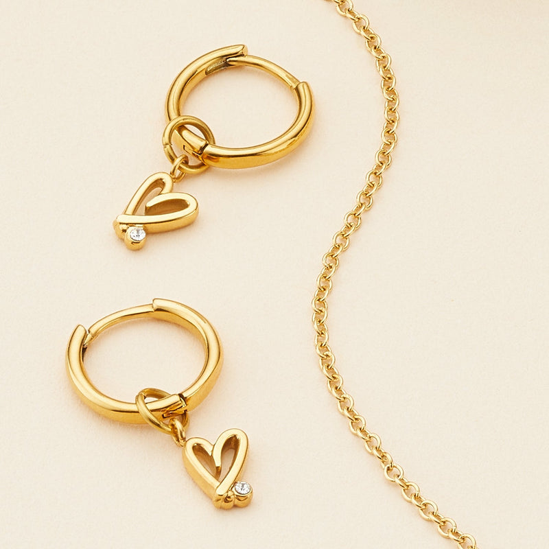 Stacey's Stories Doodle Heart Huggie Hoops (Gold)