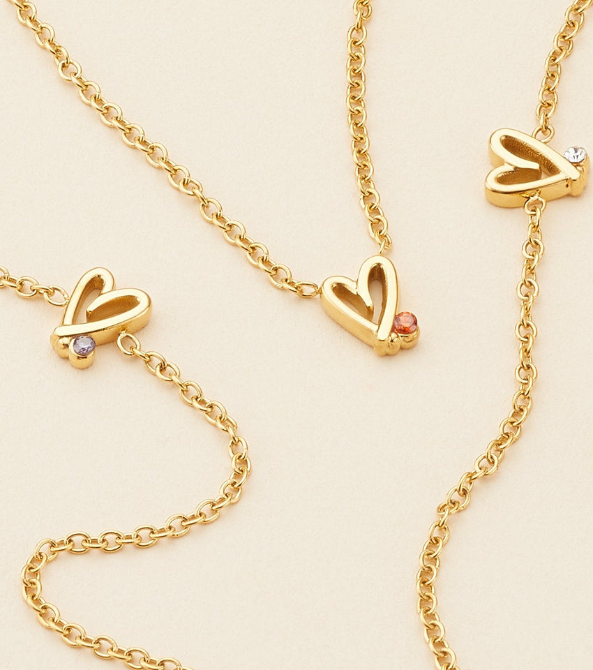 Stacey's Stories Doodle Heart Birthstone Necklace (Gold)