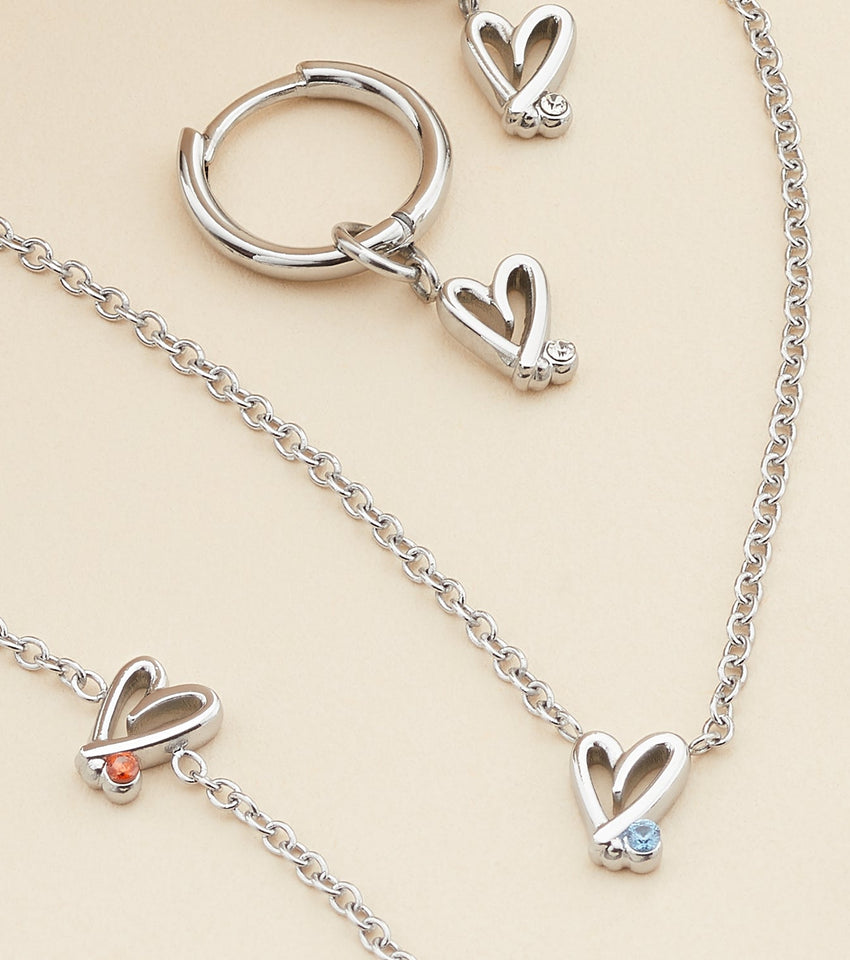 Stacey's Stories Doodle Heart Birthstone Bracelet (Silver)