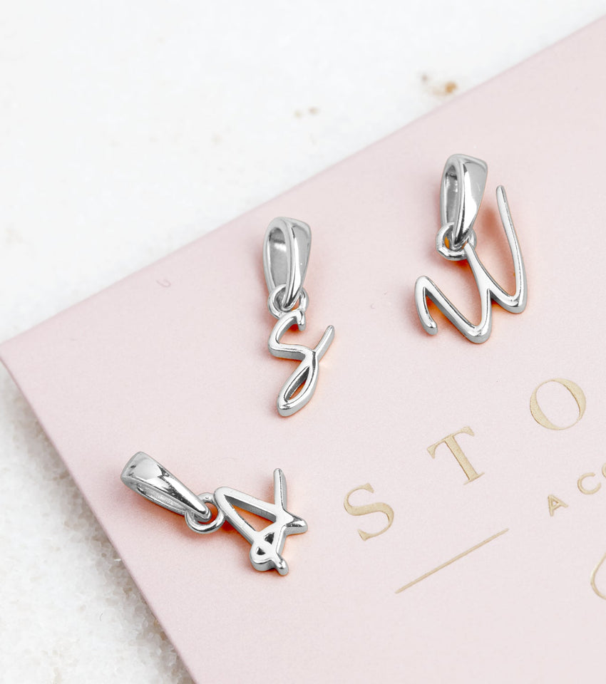 Stacey's Stories Script Initial & Birthstone Necklace (Silver)