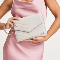 Taupe Quilted Envelope Clutch