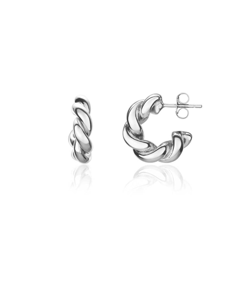 Twisted Huggie Hoop Earrings (Silver)