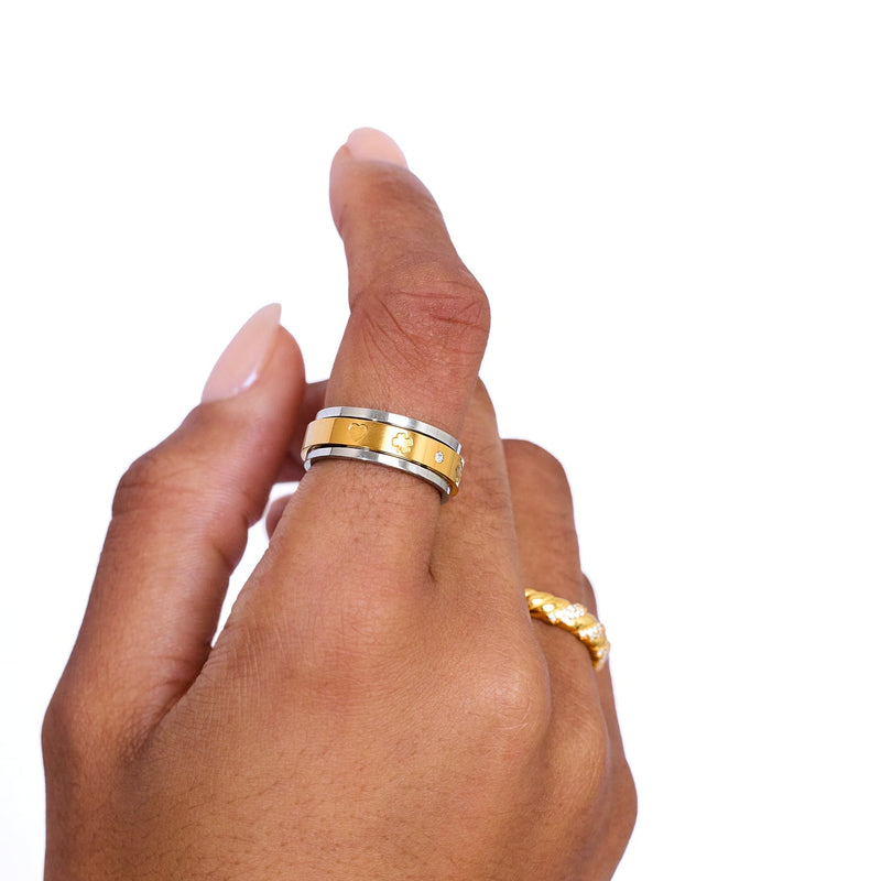Two Tone Custom Stamped Fidget Ring (Gold/Silver)
