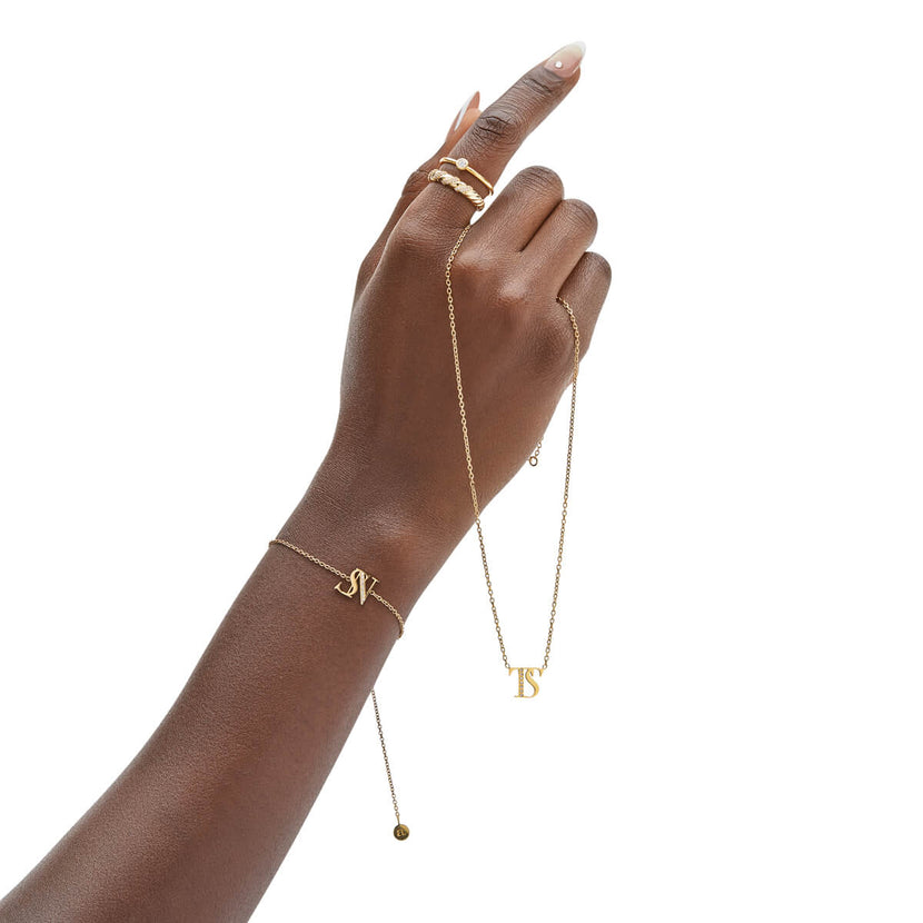 Double Initial Crystal Bracelet (Gold)
