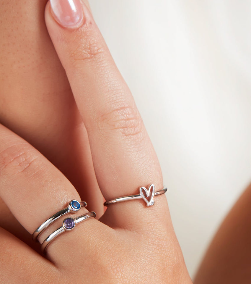 Stacey's Stories Doodle Heart Birthstone Ring (Silver)