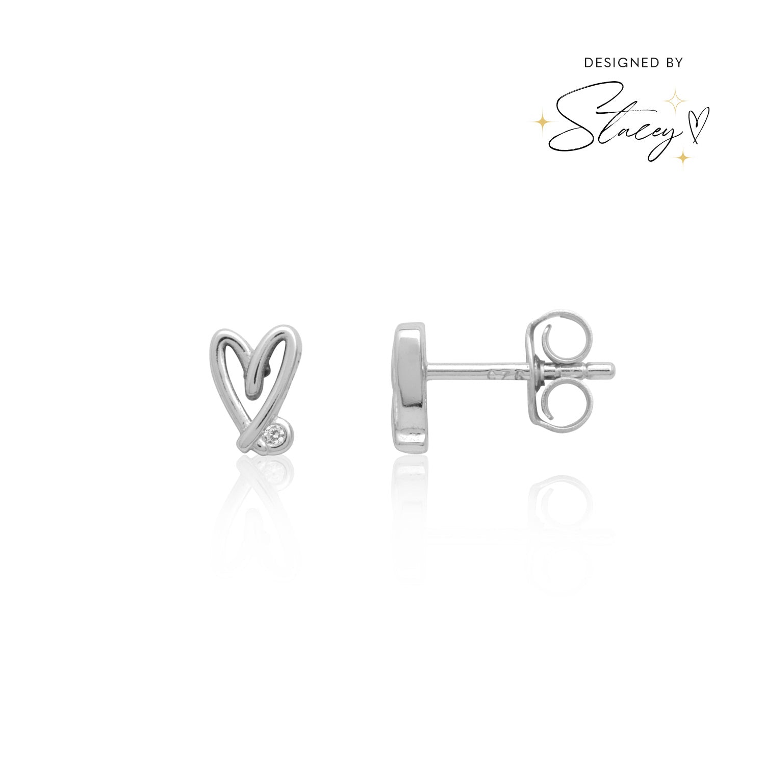 Stacey's Stories Doodle Heart Birthstone Stud Earrings (Silver ...