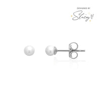 Sterling Silver Pearl Stud Earrings (Silver)