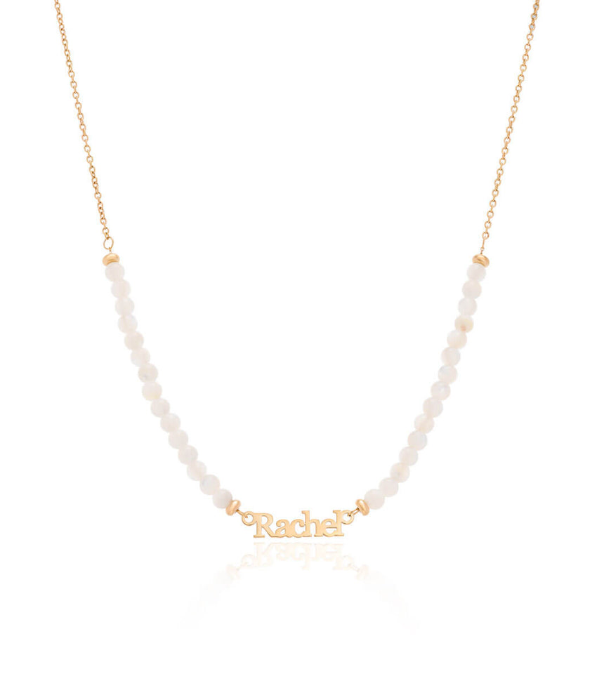 Birthstone Beaded Name Necklace (Gold)