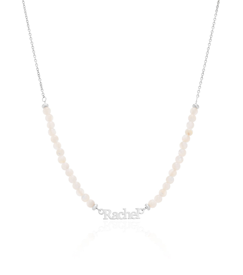Birthstone Beaded Name Necklace (Silver)