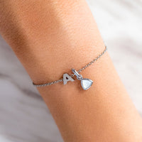 Birthstone & Little Luxe Letter Bracelet (Silver)