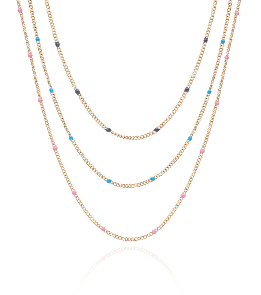 Colourful Sphere Chain Necklace Set (Gold)