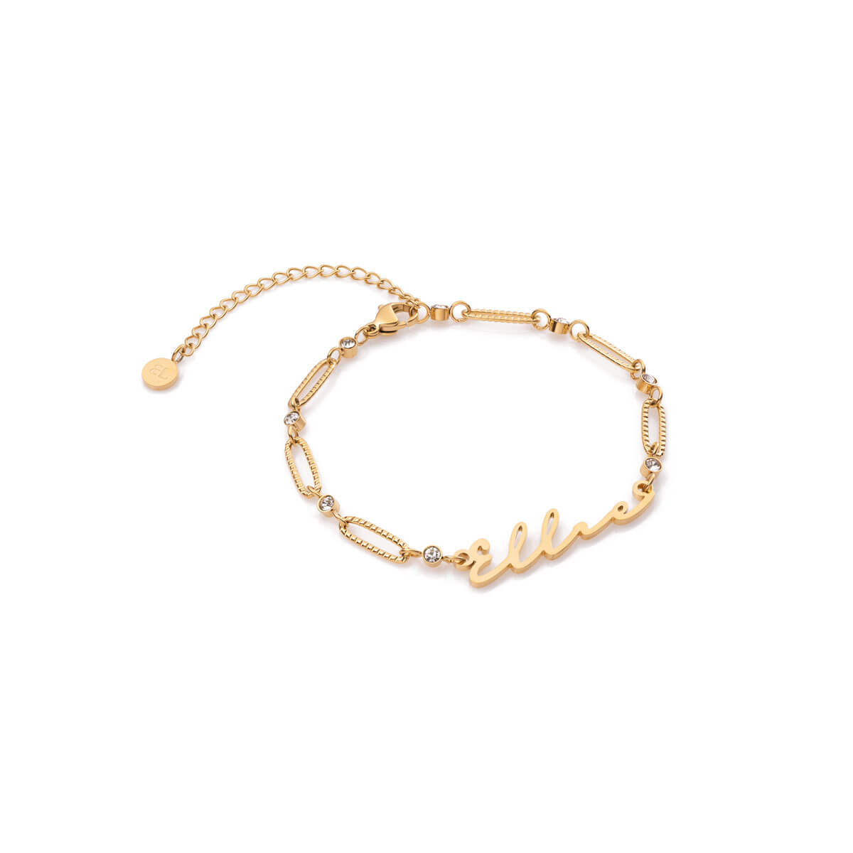 Crystal Paperclip Chain Name Bracelet (Gold) – Abbott Lyon