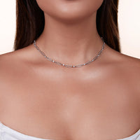 Crystal Paperclip Chain Necklace (Silver)