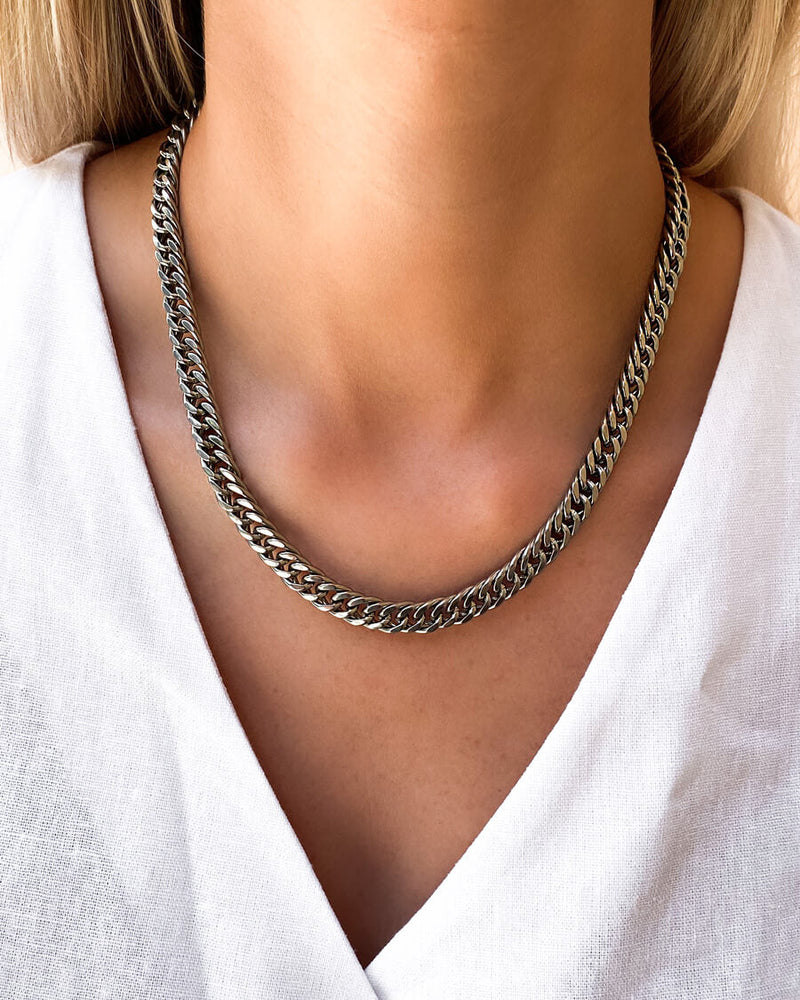 Curb Chain Necklace 18 in (Silver)