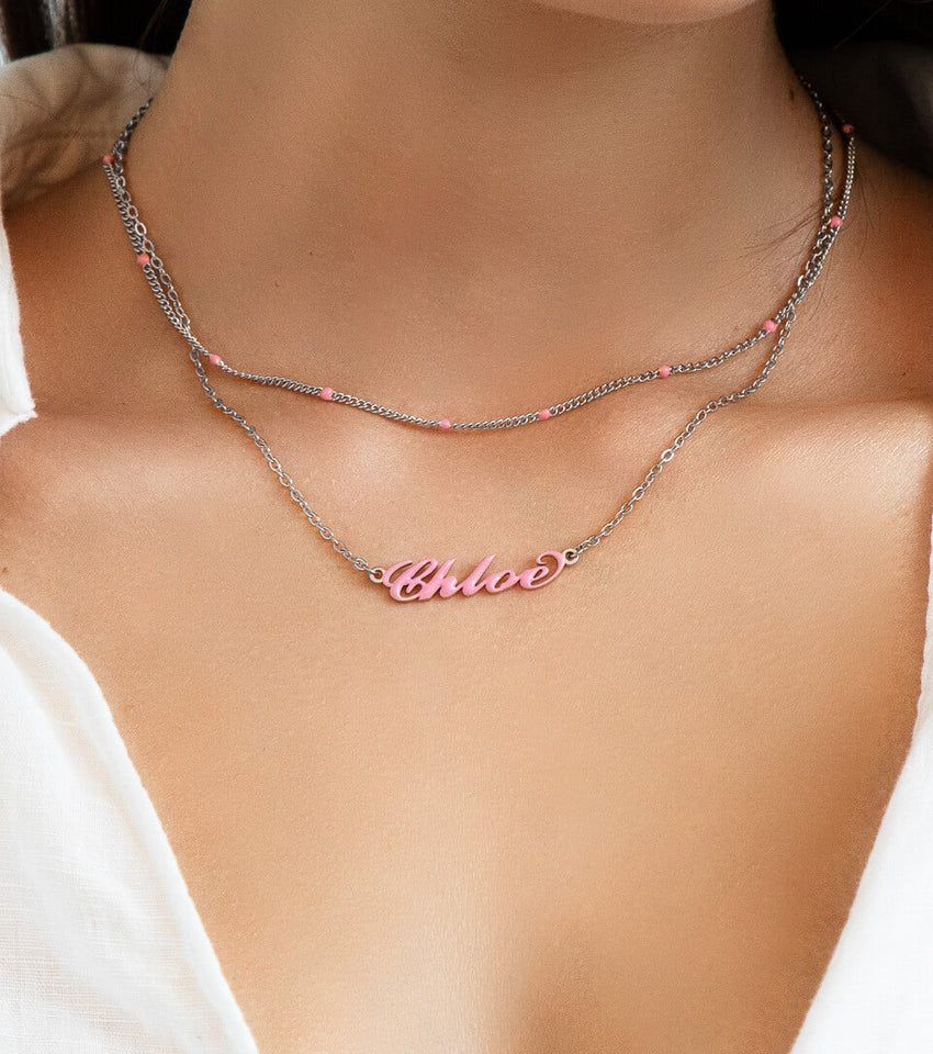 Enamel Carrie Name Necklace (Silver)
