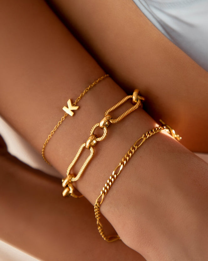 Figaro Chain Bracelet Set (Gold)