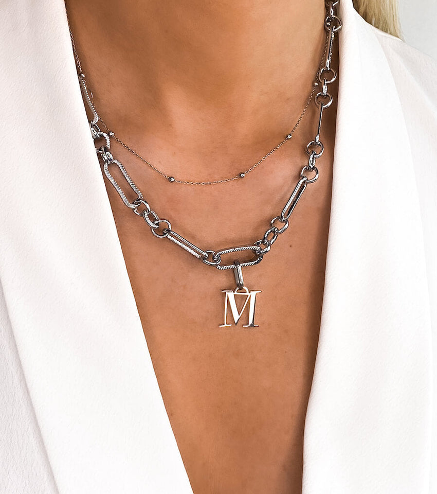 Heart Figaro Chain Necklace (Silver)