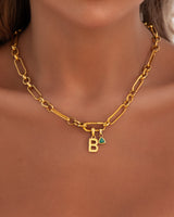 Hammered Initial Figaro Chain Necklace (Gold)