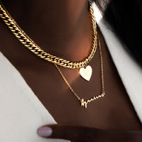 Heart Curb Chain Necklace (Gold)