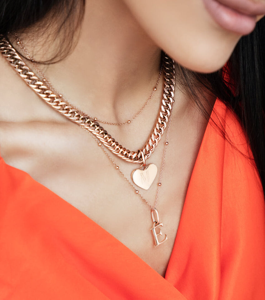 Heart Curb Chain Necklace (Rose Gold)