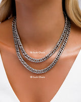 Heart Curb Chain Necklace (Silver)