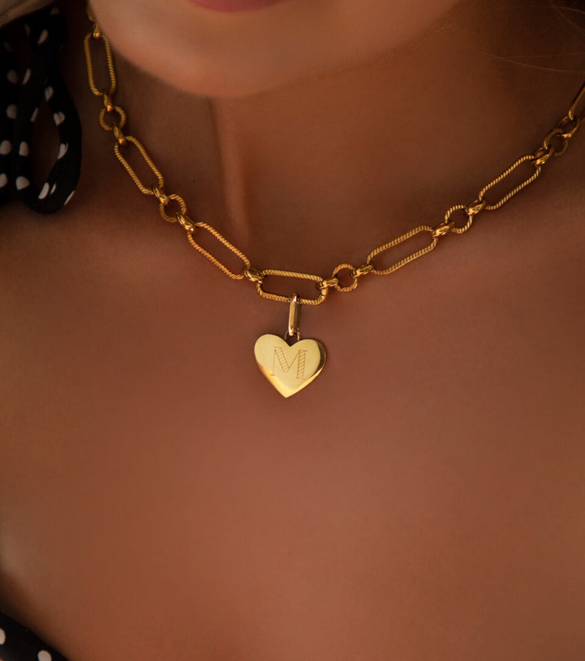 Heart Figaro Chain Necklace (Gold)