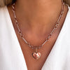 Heart Figaro Chain Necklace (Rose Gold)