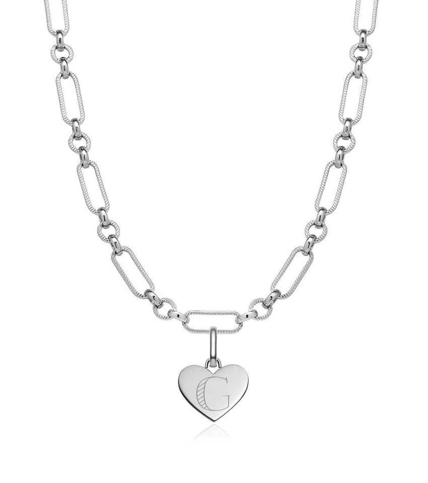 Heart Figaro Chain Necklace (Silver)