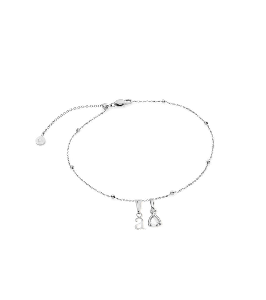 Initial & Birthstone Sphere Chain Anklet (Silver)